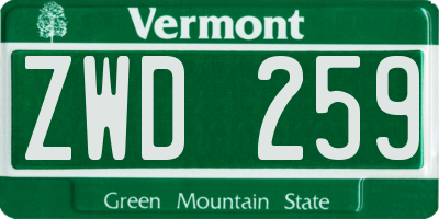 VT license plate ZWD259