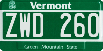 VT license plate ZWD260