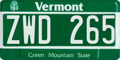 VT license plate ZWD265