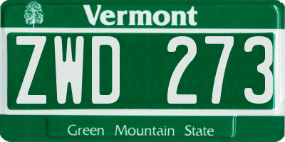 VT license plate ZWD273