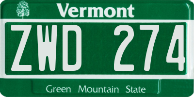 VT license plate ZWD274