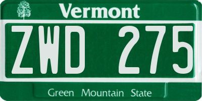 VT license plate ZWD275