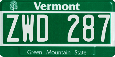 VT license plate ZWD287