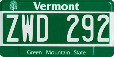 VT license plate ZWD292