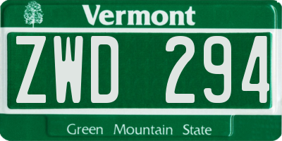 VT license plate ZWD294