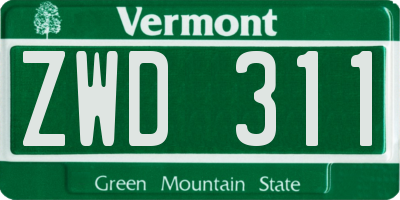 VT license plate ZWD311