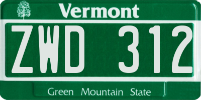 VT license plate ZWD312
