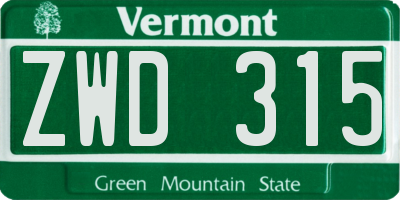 VT license plate ZWD315