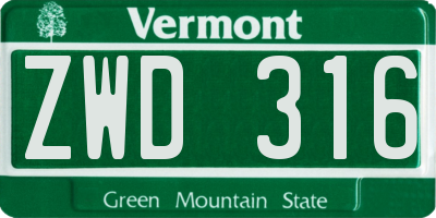 VT license plate ZWD316