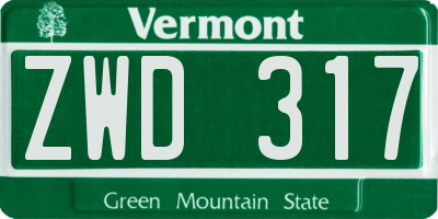 VT license plate ZWD317