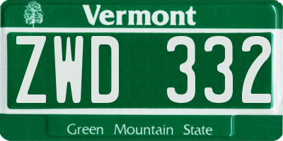 VT license plate ZWD332