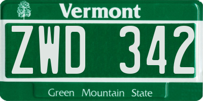 VT license plate ZWD342
