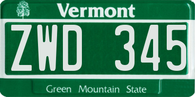 VT license plate ZWD345