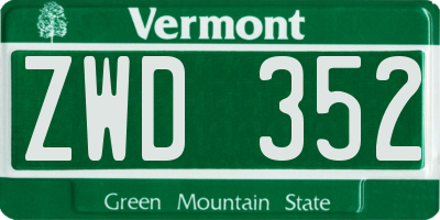 VT license plate ZWD352