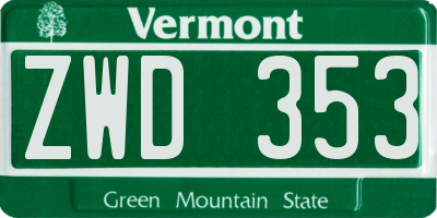 VT license plate ZWD353