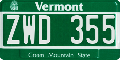 VT license plate ZWD355
