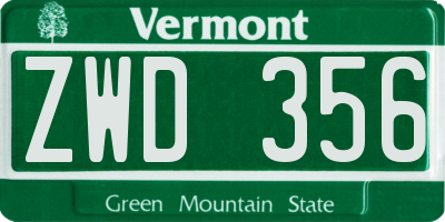 VT license plate ZWD356