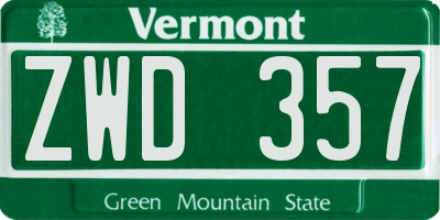 VT license plate ZWD357