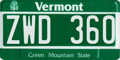 VT license plate ZWD360