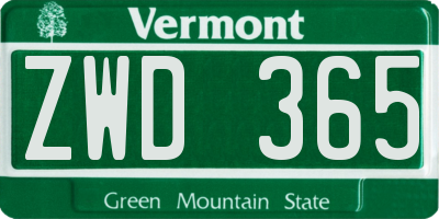 VT license plate ZWD365