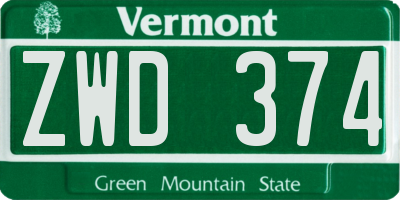 VT license plate ZWD374