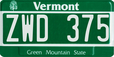 VT license plate ZWD375