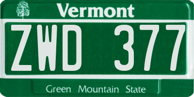 VT license plate ZWD377