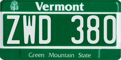 VT license plate ZWD380