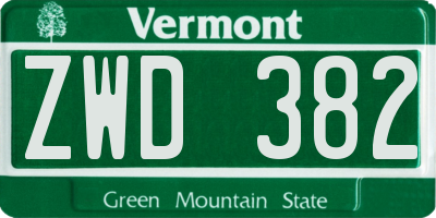 VT license plate ZWD382