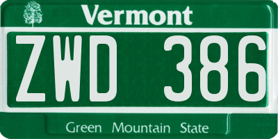 VT license plate ZWD386