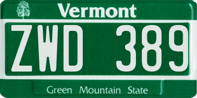 VT license plate ZWD389
