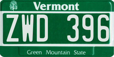 VT license plate ZWD396