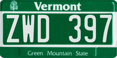VT license plate ZWD397