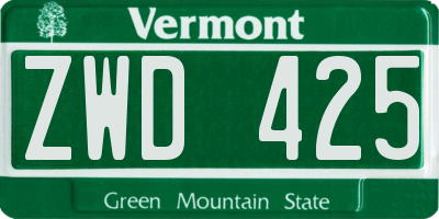 VT license plate ZWD425