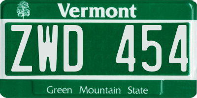 VT license plate ZWD454