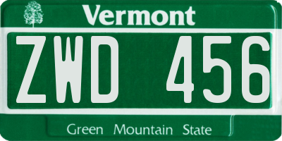 VT license plate ZWD456