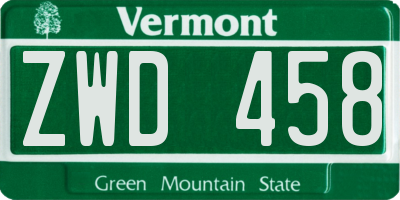 VT license plate ZWD458