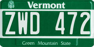 VT license plate ZWD472