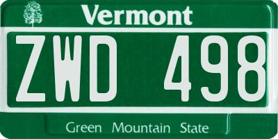 VT license plate ZWD498
