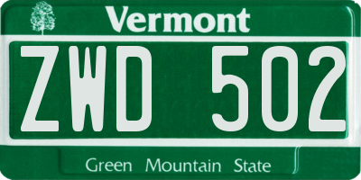 VT license plate ZWD502