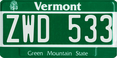 VT license plate ZWD533