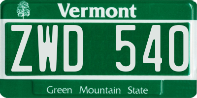 VT license plate ZWD540
