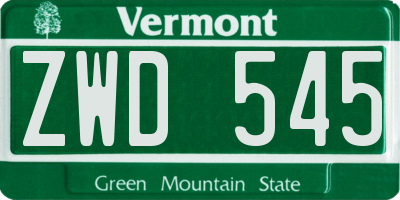 VT license plate ZWD545