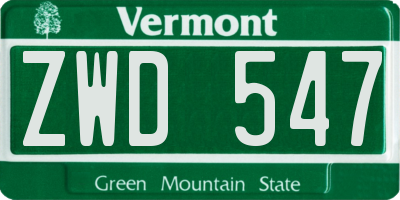 VT license plate ZWD547