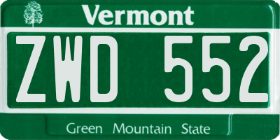 VT license plate ZWD552