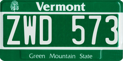 VT license plate ZWD573