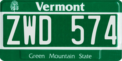 VT license plate ZWD574