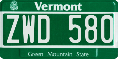 VT license plate ZWD580