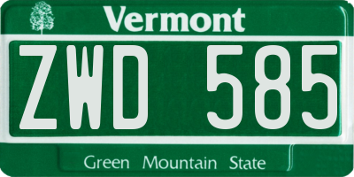 VT license plate ZWD585