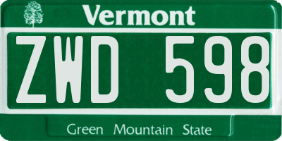 VT license plate ZWD598